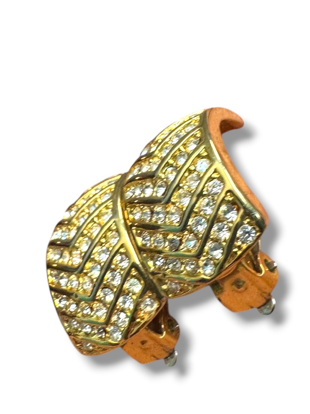 Gold Crystal Chevron Clip-On Earrings - Women Jewelry